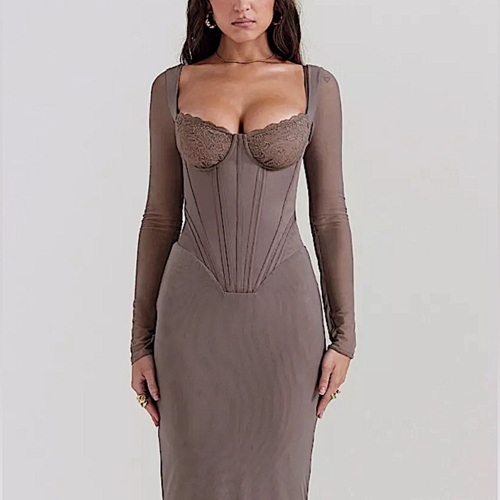 NWOT House of CB “Safran” corset midi dress PLUS CUP
